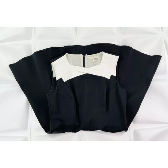 Halston Heritage Sz 8 Black Ivory Ponte Knit Dress - Picture 5 of 7